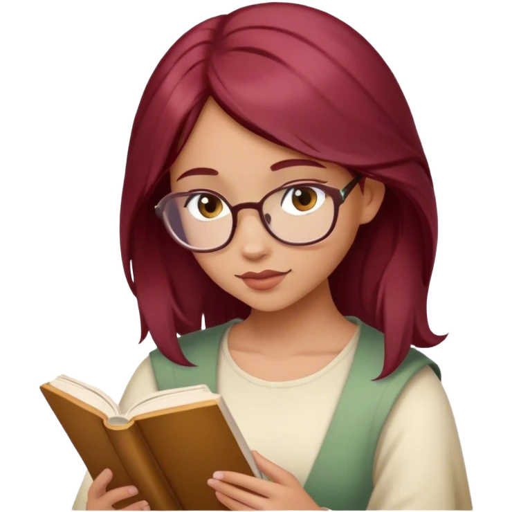 A beautiful, burgundy haired girl reading a book emoji