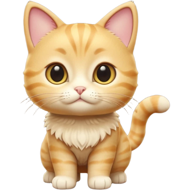 A 3D cartoon golden tabby Munchkin cat with short legs, wide eyes, and warm fur pattern, cinematic lighting, Memoji-style rendering.. full body or half body. emoji