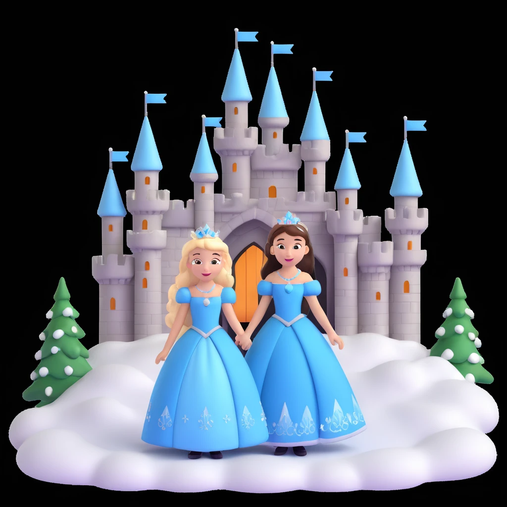 girls in a  snow princess dress, snow castle background emoji