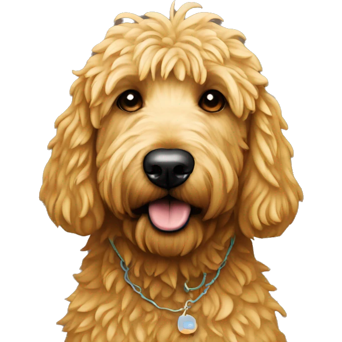 Golden doodle wearing drip emoji
