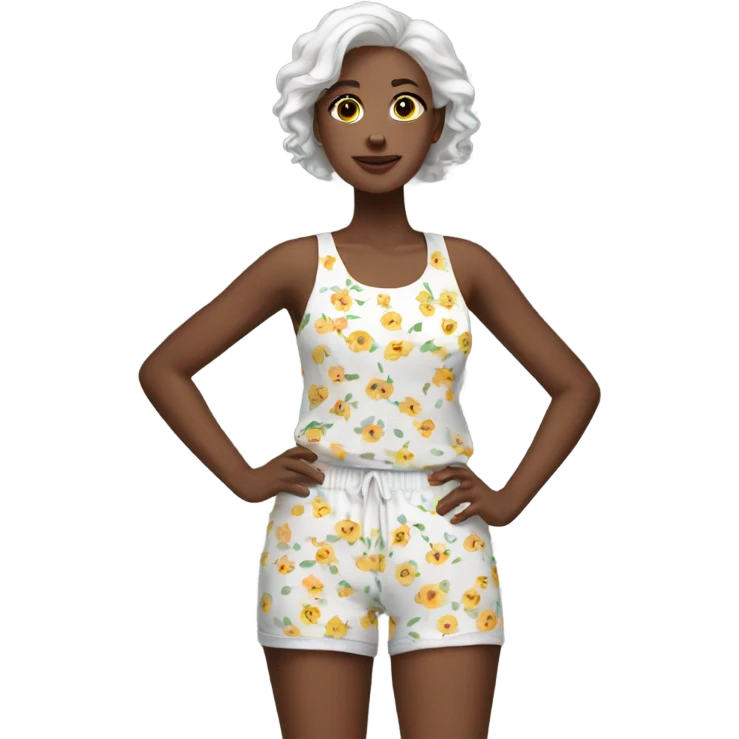 white with floral tank top and shorts emoji