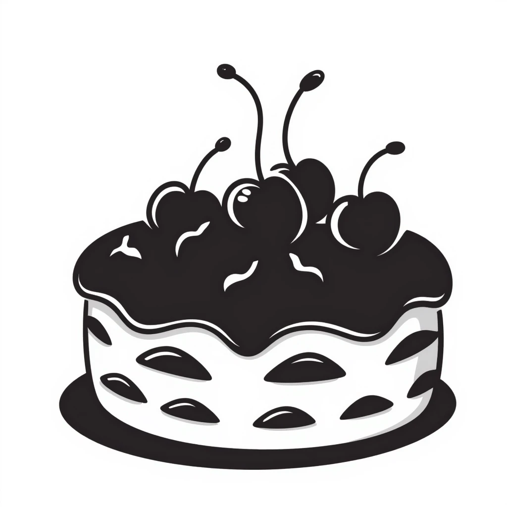 Hand-drawn whole chocolate cake with cherries on top emoji