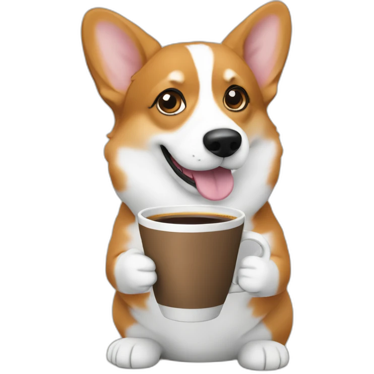 a corgi holding a cup of coffee emoji