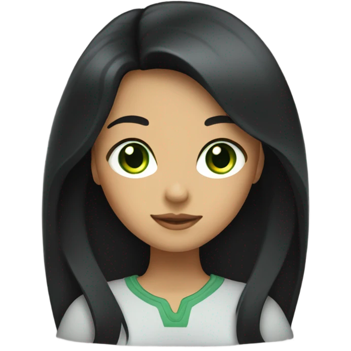 A girl with shoulder-length black hair and green eyes emoji