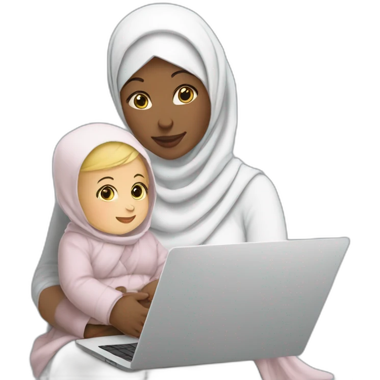 white-hijabi-woman-with-a-baby-boy-in-front-of-a-laptop emoji