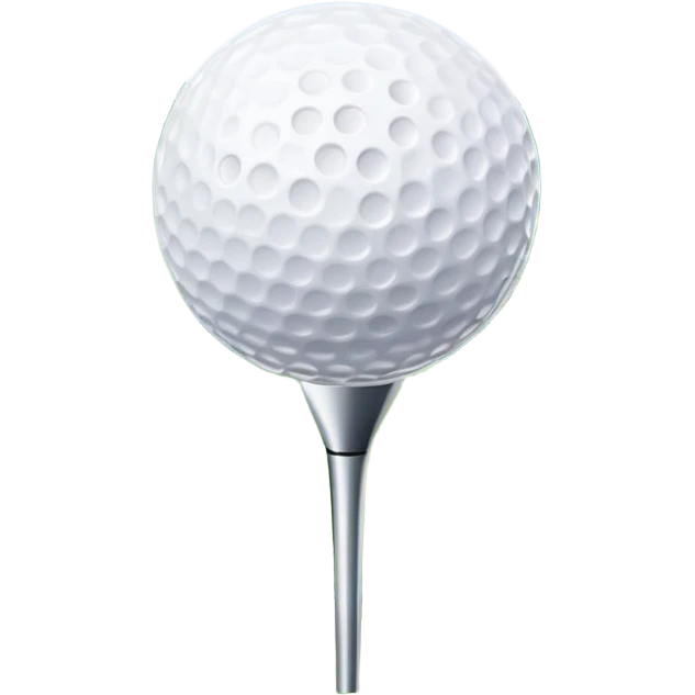 A golf ball on a tee with a golf club placed beside it, set against the backdrop of a well-manicured green golf course. The scene emphasizes the equipment and serene atmosphere of the sport, with soft lighting and a peaceful, open landscape emoji