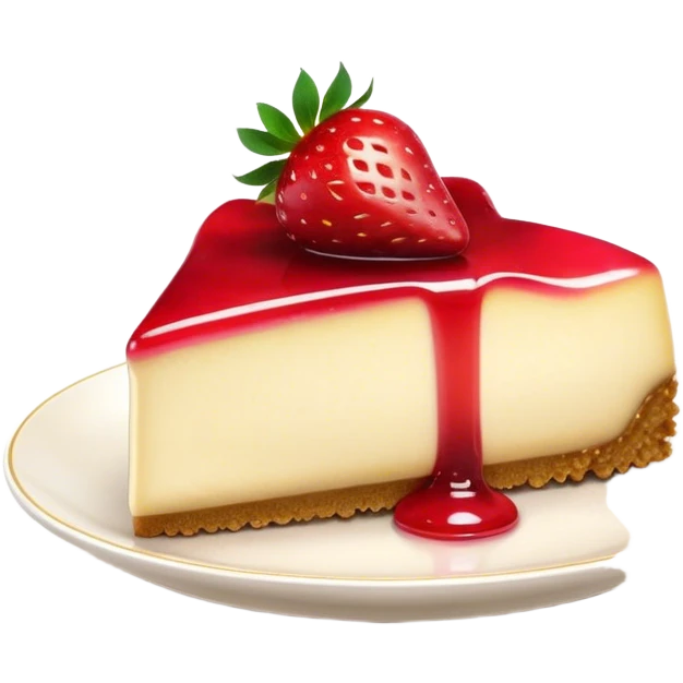 Cinematic creamy cheesecake, smooth and velvety, topped with fresh strawberries and a glossy fruit glaze, golden crumbly crust, beautifully plated, soft glowing background, indulgent and elegant. emoji