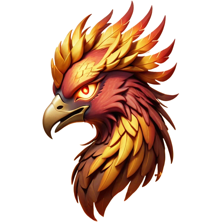 Cinematic Battle-Hardened Mystical Fire Phoenix Portrait Emoji, head bowed slightly in a moment of raw resilience, revealing a form etched with the wear of relentless conflict. Ragged, scorched plumage and half-closed, determined eyes speak to battles fought and won. Rendered with authentic detail and dramatic natural light that accentuates every scar and burn, high shine, this portrayal blends vulnerability with hardened strength, outlined in a soft glow that captures the essence of a phoenix tempered by the fires of combat. emoji