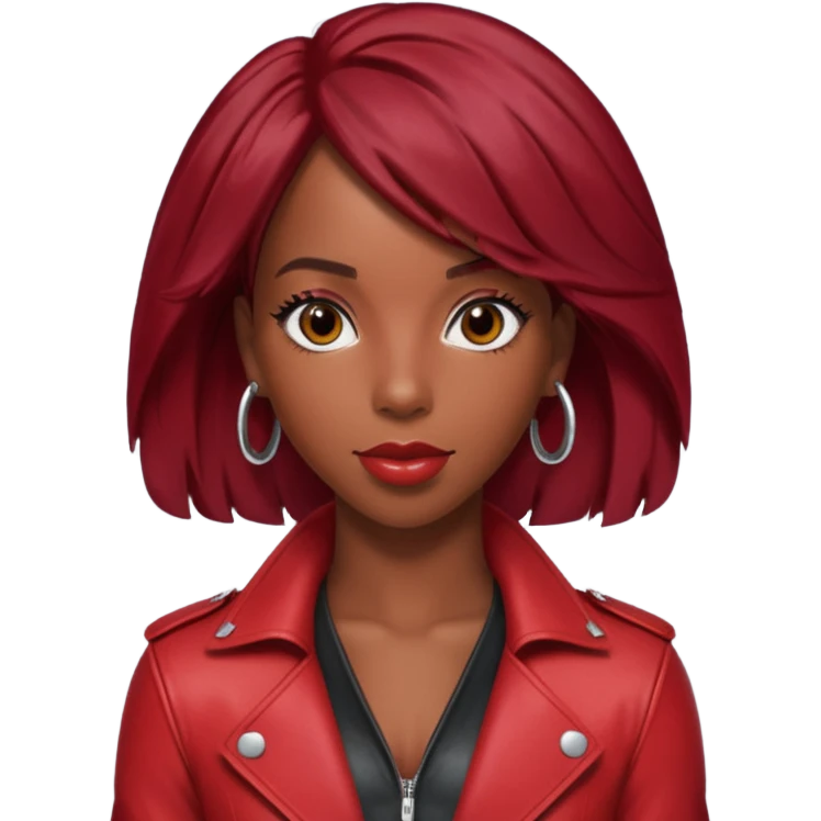 Kelly Rowland with dark red hair, red outfit emoji
