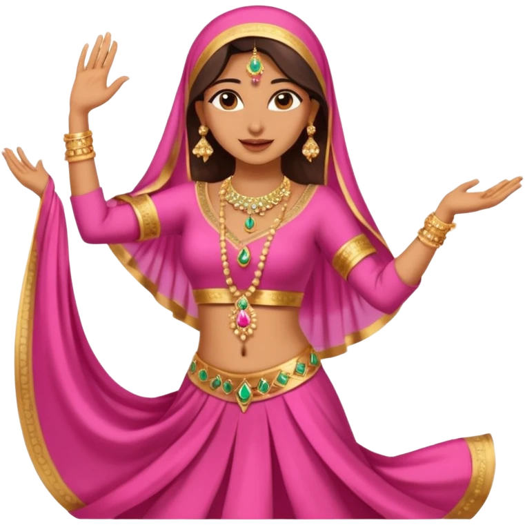 Indian women with golden jewelry and rose colored dress dancing an Arab dance  emoji