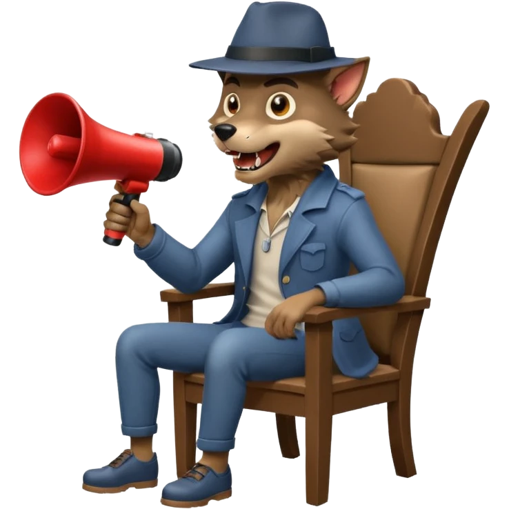 A werewolf directing a movie in a chair with a megaphone  emoji