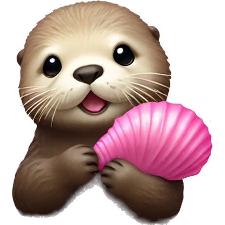 beige sea otter holding pink sea shell emoji