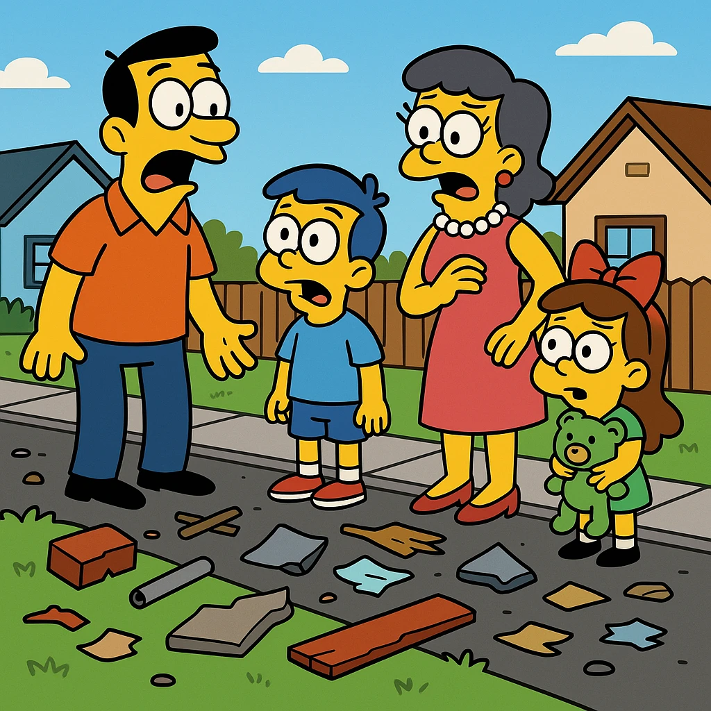 Debris – pieces of broken or leftover things.
After the storm, debris was scattered all over the street.
 emoji