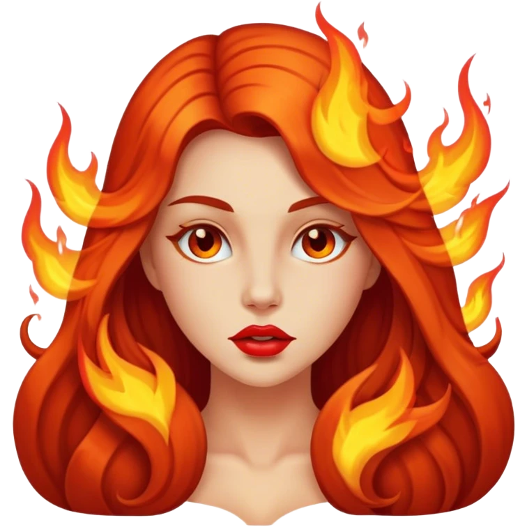 Lady with long hair with fire on her lips emoji
