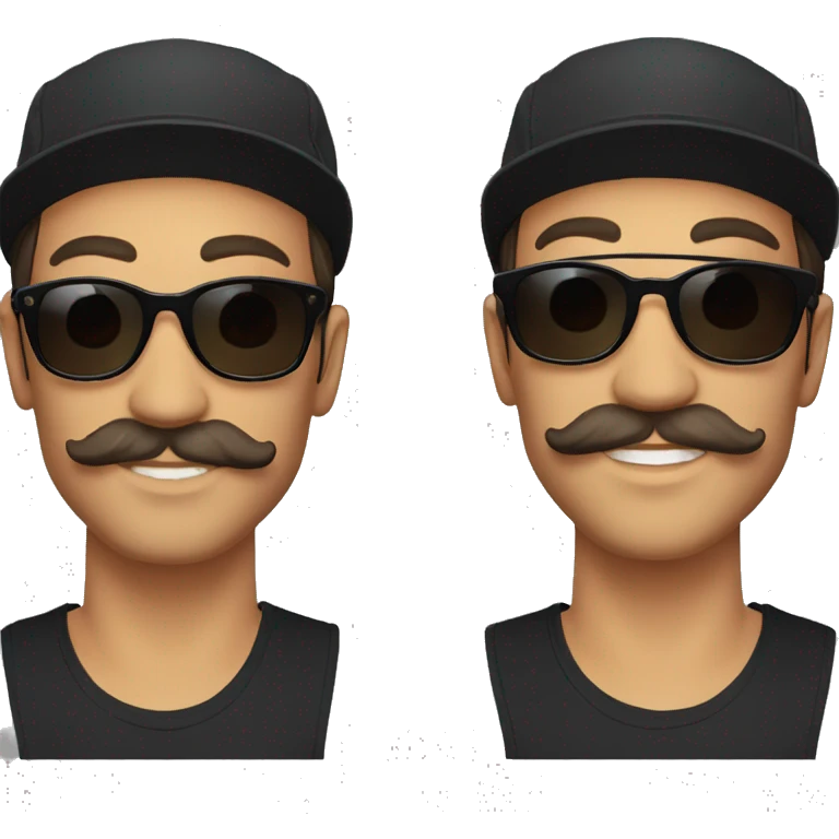 guy with long hair and a mustache and a black bucket hat and black sunglasses with mirrored orange lenses emoji