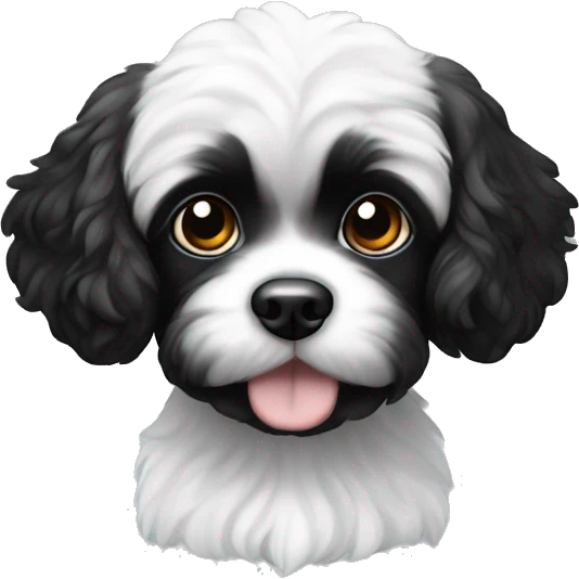 Black and white shichon puppy with a black face  emoji