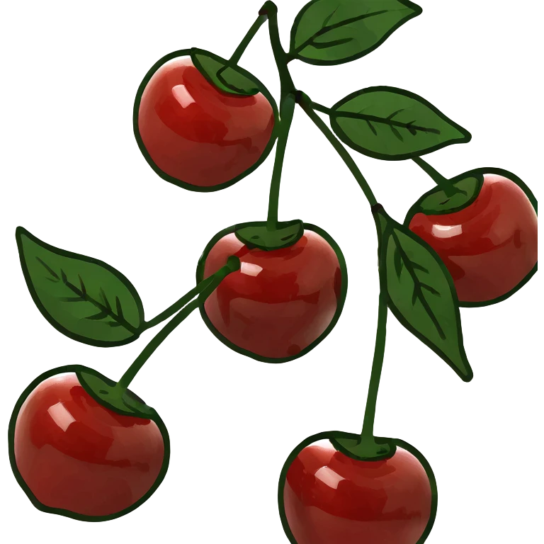 3D style cluster of shiny red cherries with green stems emoji