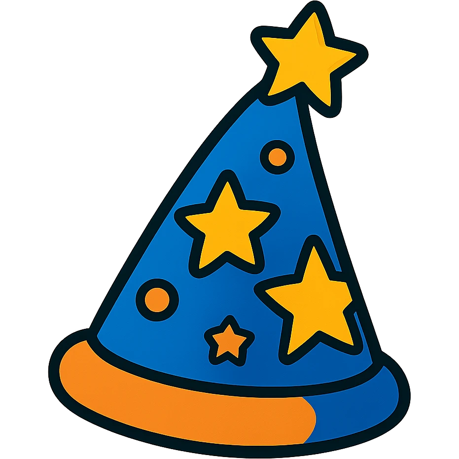 a classic pointed fairy hat with a star at the tip, vibrant cartoon style emoji