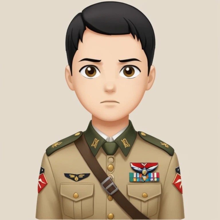 Levi Ackerman with black undercut hair, stern face, Scout Regiment uniform, against yellow background emoji