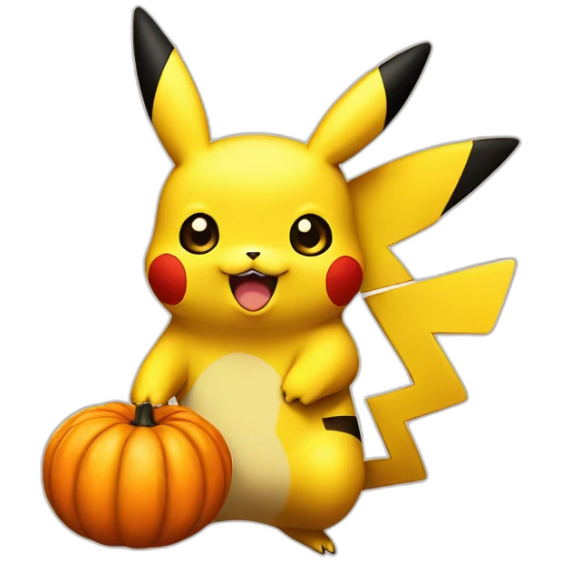 Pikachu holding a pumpkin emoji