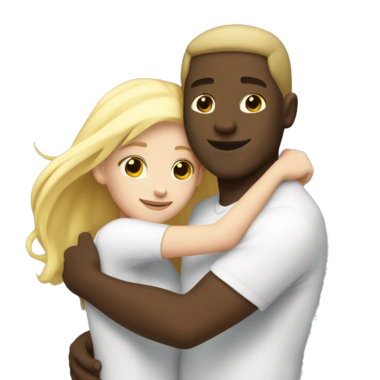 Black guy and white blond girl hug emoji