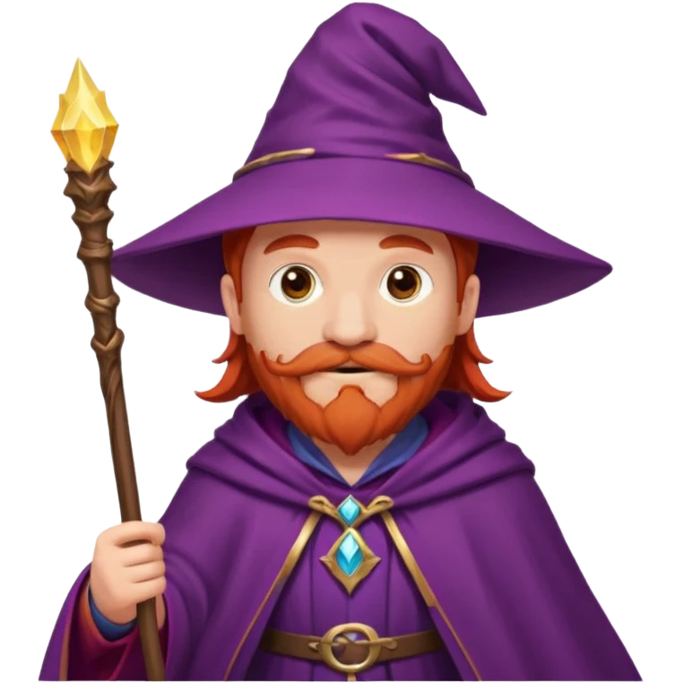 red haired wizard with mustache, purple cloack emoji
