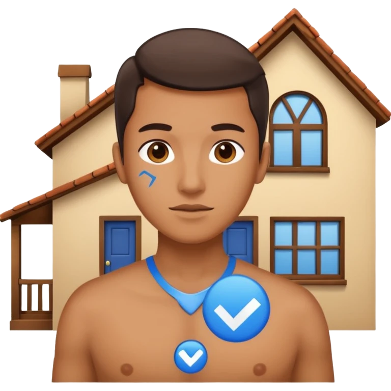 The blue checkmark is inside his house. emoji