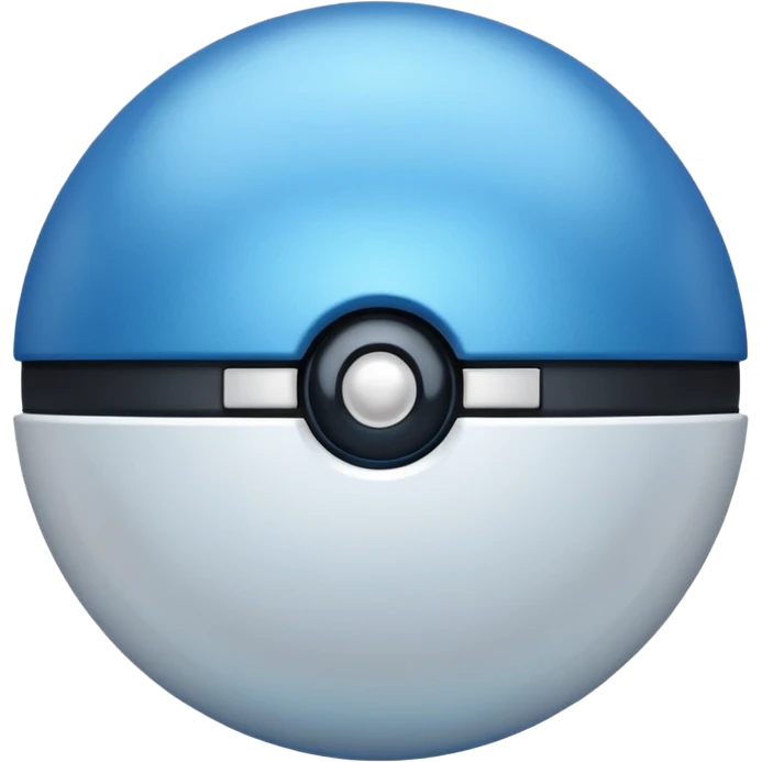 blue pokeball emoji, top half is a more saturated blue, bottom half is white, black stripe, with a white sheen, with a pearlescent finish, with a metal effect emoji