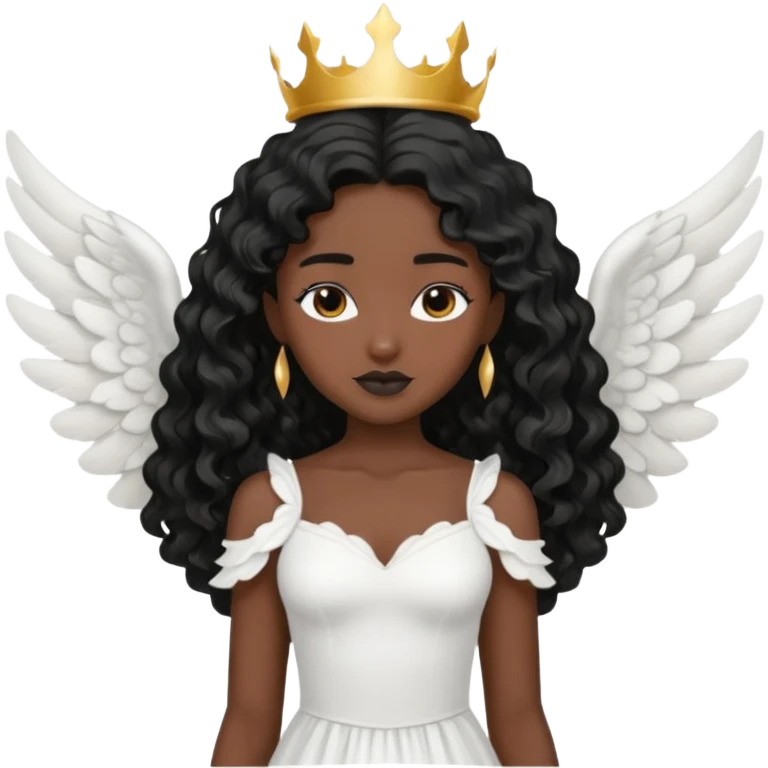 Angel wing white dress black queen black wavy hair  emoji