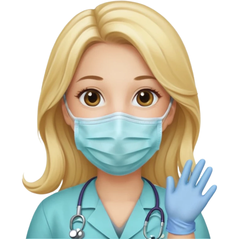 medica rubia con pelo largo, con mascarilla y guantes emoji