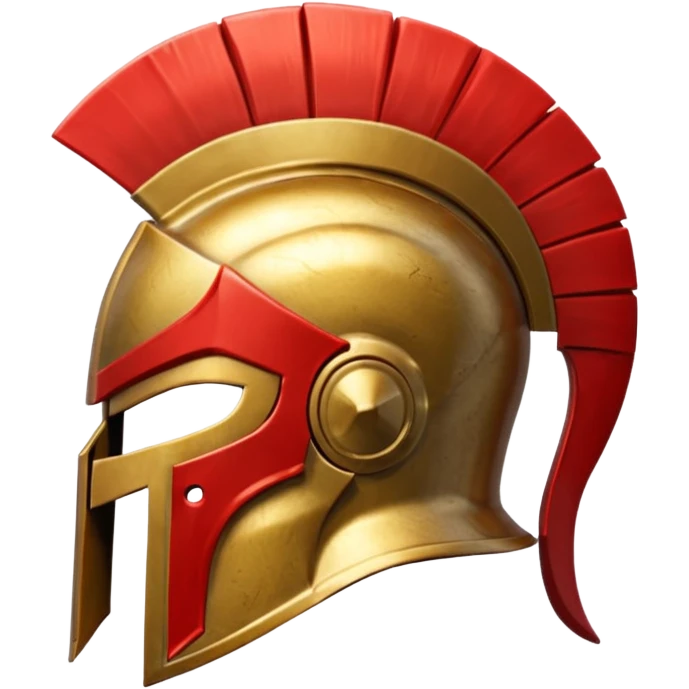Side view of a gold Spartan helment with a red crest emoji