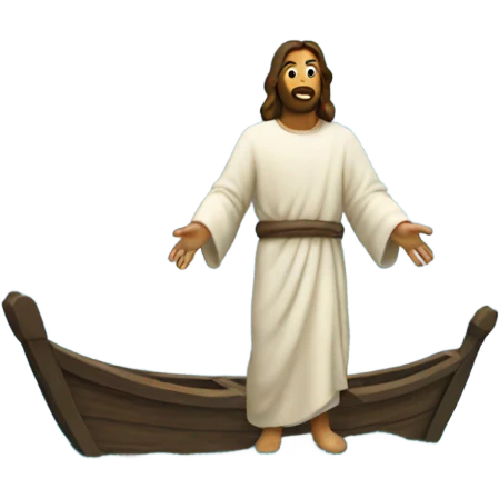 Jesus walks on a an ocean emoji