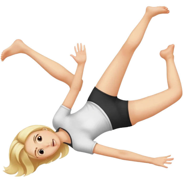 Blonde girl laying on stomach kicking her feet in the air and blushing emoji