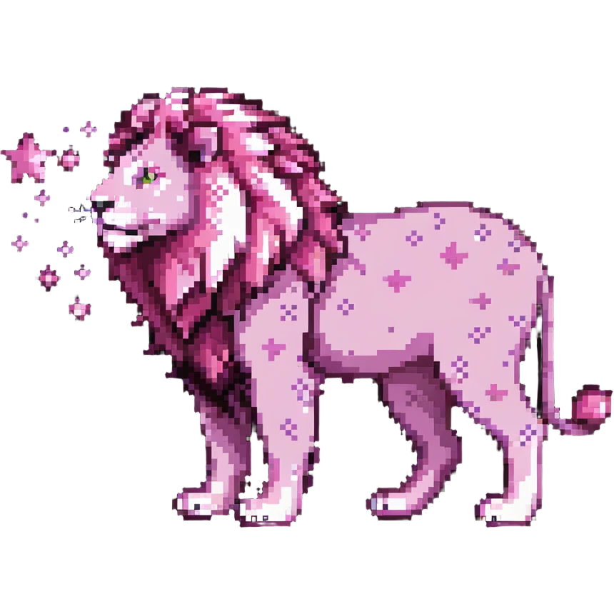 Mystical pink lion with magical powers and starry pattern emoji