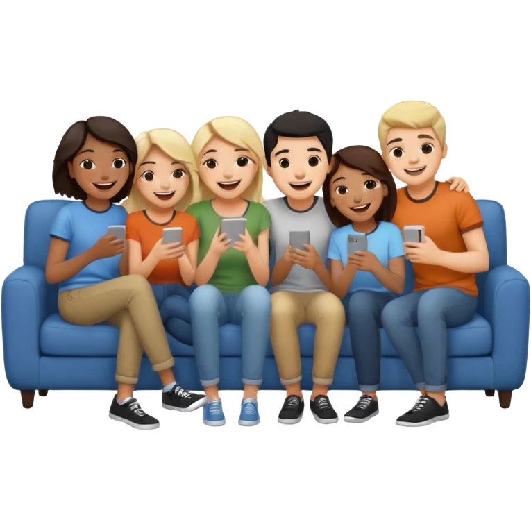 group of friends on couch having fun emoji