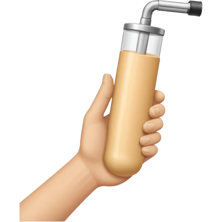 one single beige skin colored hand holding a cylindrical tube emoji