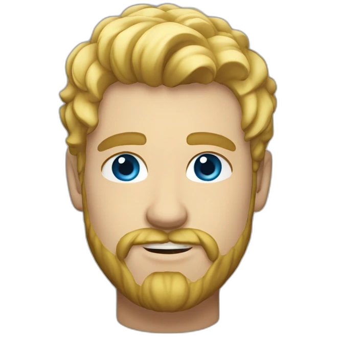 A 27-year-old man with blond hair, blue eyes, beard and mustache emoji