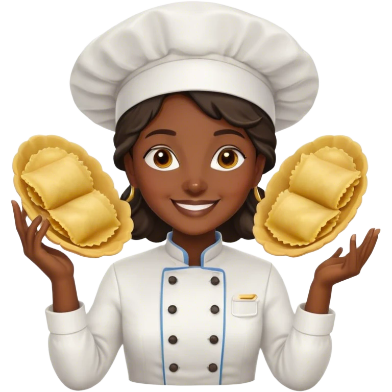 dark skin female chef surrounded by ravioli emoji
