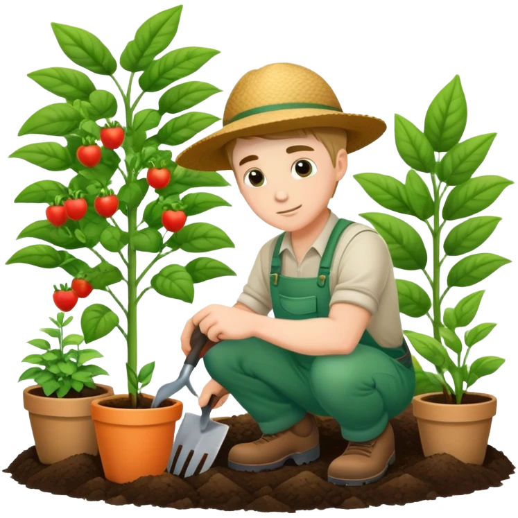 diligent young white male gardener planting emoji