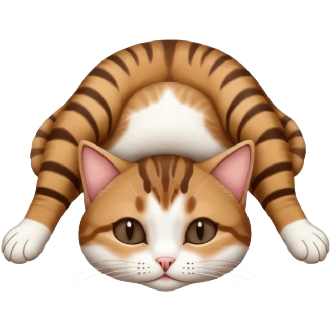 dark brown tabby and white small cat in funny positions upside down with eyes closed emoji