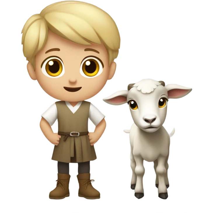 young shepherd with blond hair 10th century with short tunic and goat emoji