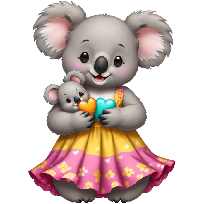 Koala wearing a dress kissing another koala throwing up with love emoji