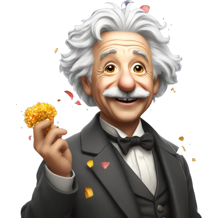 happy albert einstein holding confetti shooter emoji