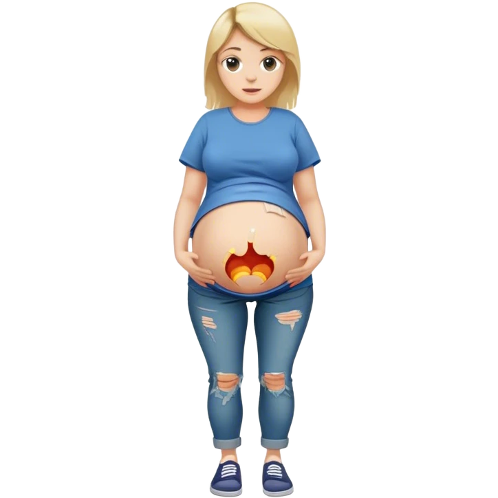 pregnant woman with very big belly sticking out ripped tshirt and pants emoji