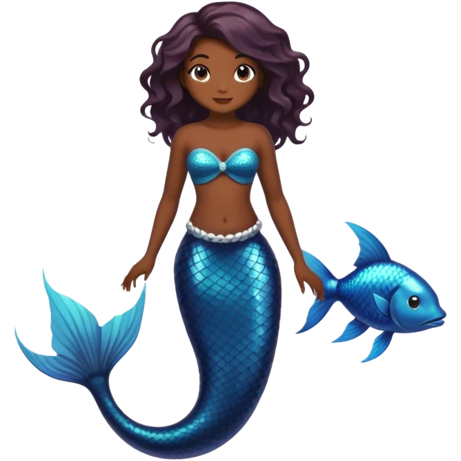 full body black mermaid with dark skin and fish tail emoji