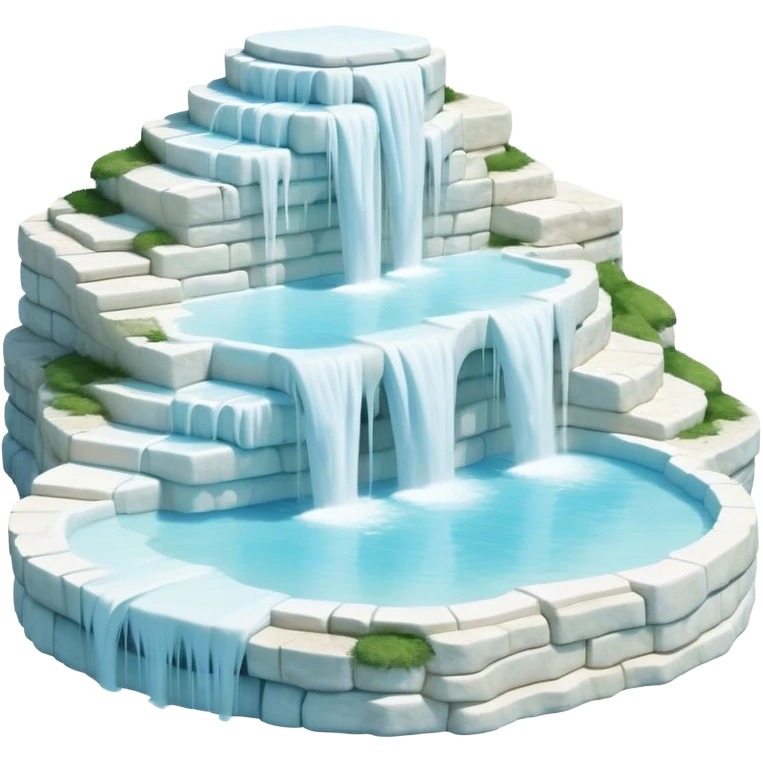 Cinematic Realistic Pamukkale Landmark Emoji, showcasing surreal cascading terraces of thermal waters rendered with ethereal textures and soft, luminous lighting. emoji