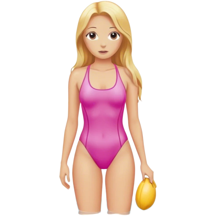 hot woman in pink swimming suit blond skin copper long hair full body  emoji
