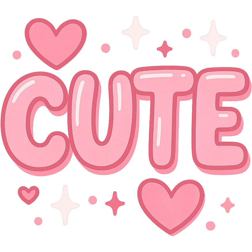 the word 'cute' in a creative, pink-themed style emoji