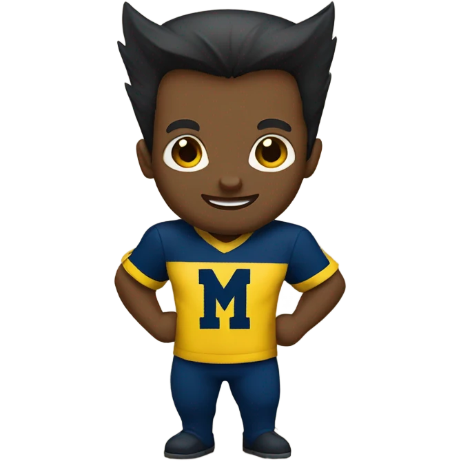 A cute wolverine wearing a blue and yellow University of Michigan shirt emoji