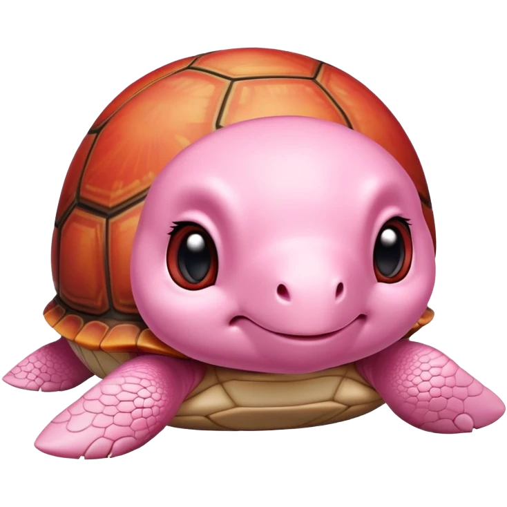 light pink turtle with a perfectly round head (not oval) in chibi style, red shell, cute, adorable, looks like a stuffed animal with no details in skin emoji